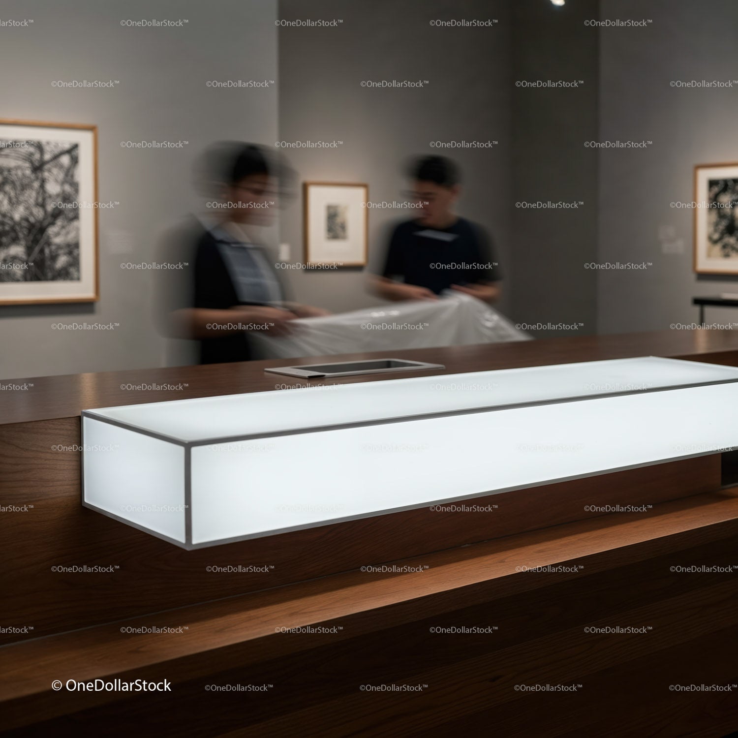Contemporary Museum Interior With Motion Blur Visitors