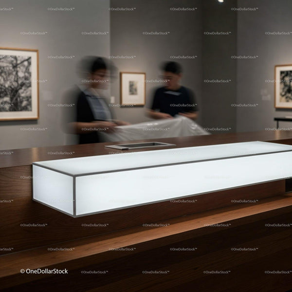 Contemporary Museum Interior With Motion Blur Visitors JPG Mockup Image