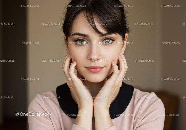 Portrait of a Young Woman with Green Eyes and Stylish Hair