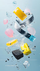 Colorful Water Splash with Soap Bars and Ice Cubes for Spa and Wellness