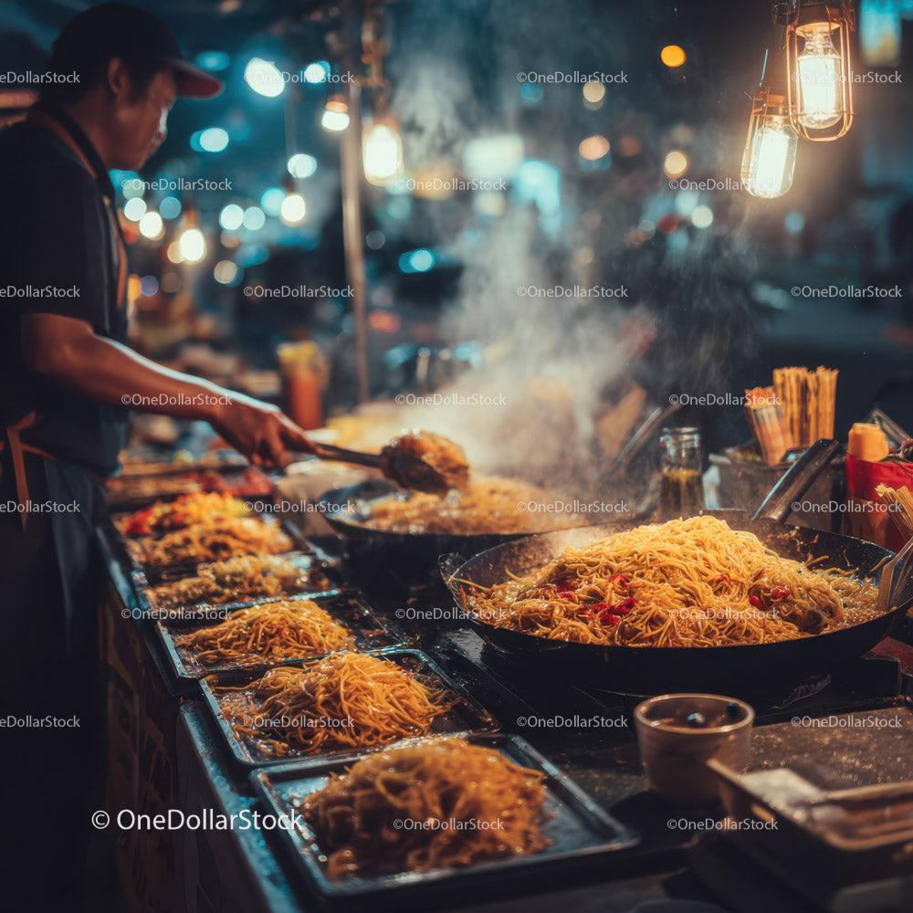 Culinary Experience at a Vibrant Night Food Market