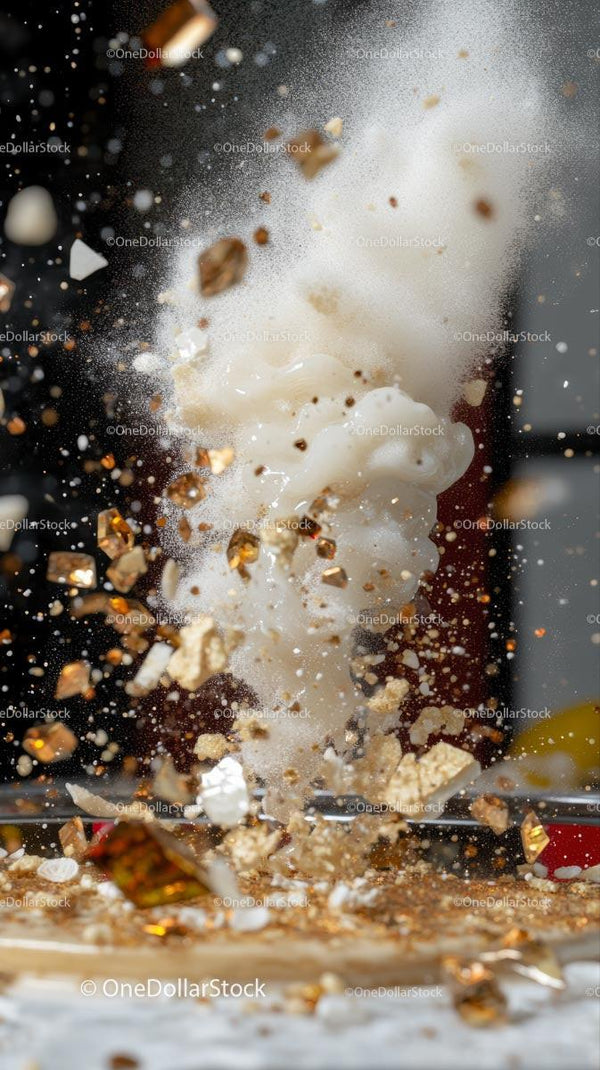 Dynamic Explosion with Foam and Gold Glitter Cakeside Celebration