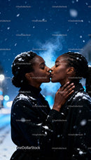 Affectionate Winter Kiss Between Two Women in Snow