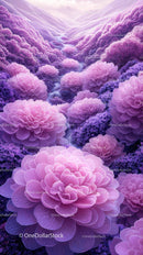 Vibrant Floral Landscape with Pink Dahlias and Purple Hydrangeas