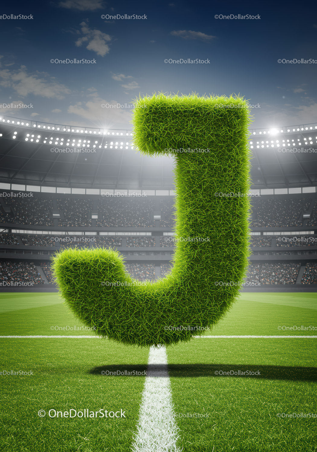 Green grass letter J on soccer stadium field