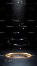 Futuristic Illuminated Rings and Cosmic Particles in Space