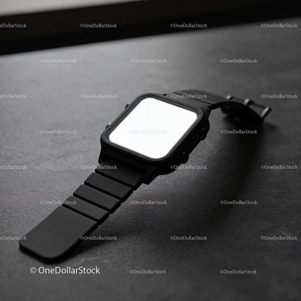 Minimalist Black Smartwatch with Blank Screen on Table JPG Mockup Image