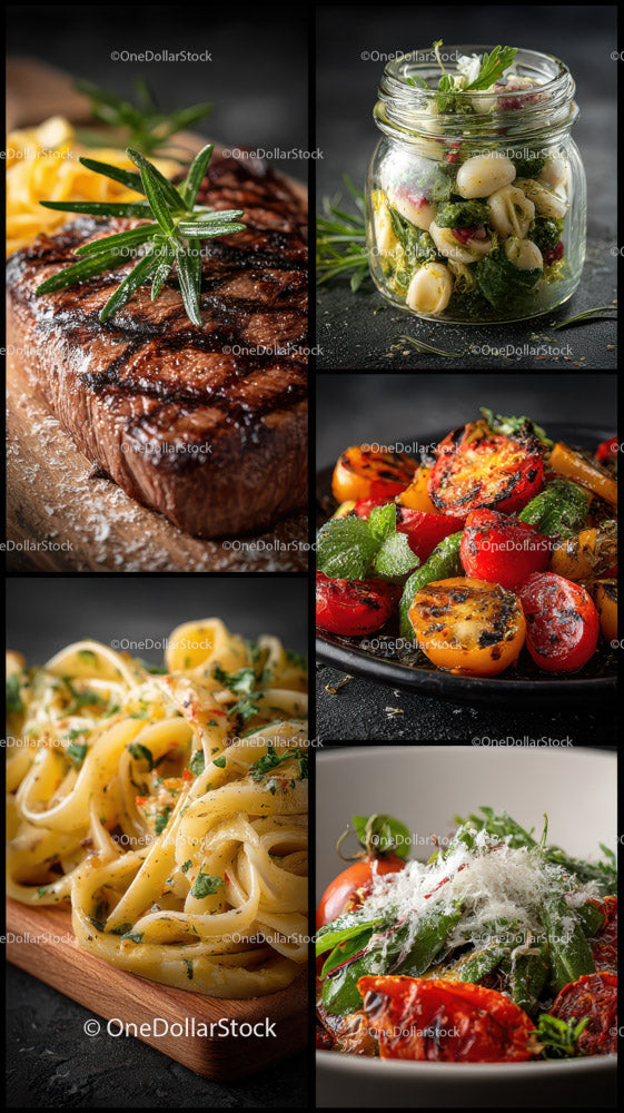 Różnorodne dania gourmet i świeże dania warzywne w żywych kolorach