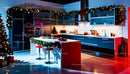 Modern kitchen decorated for cozy Christmas celebration