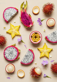Variety of Exotic Tropical Fruits on Neutral Background
