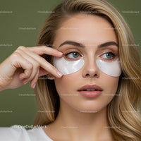 Close-up of a Young Woman Applying Under-Eye Patches for Skincare