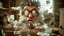 Expressively Frustrated Man in a Messy Office Exploding with Smoke and Papers