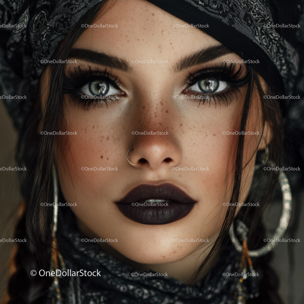 Striking Woman with Blue Eyes and Bold Makeup