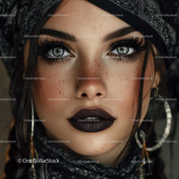 Striking Woman with Blue Eyes and Bold Makeup
