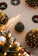 Overhead View of Festive Decorated Christmas Trees and Wreaths