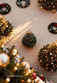Overhead View of Festive Decorated Christmas Trees and Wreaths