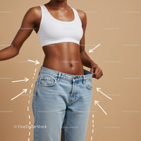 Slim Fit Woman in Casual Jeans with Measuring Tape a Body Image Concept