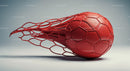Red Soccer Ball with Net on a Neutral Background