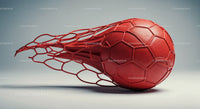 Red Soccer Ball with Net on a Neutral Background