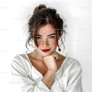 Freckled Woman with Red Lipstick Bright Eyes and Casual Style
