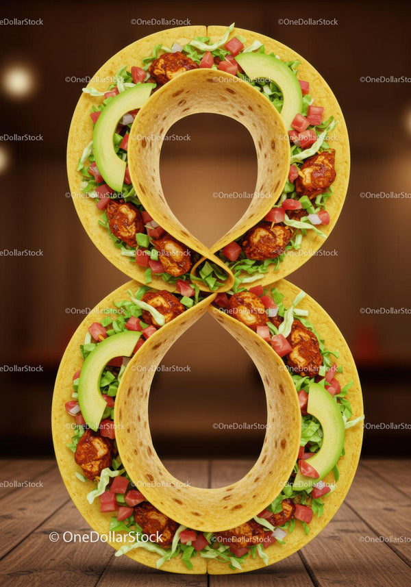 Creative Number Eight Made of Fresh Tacos with Veggies