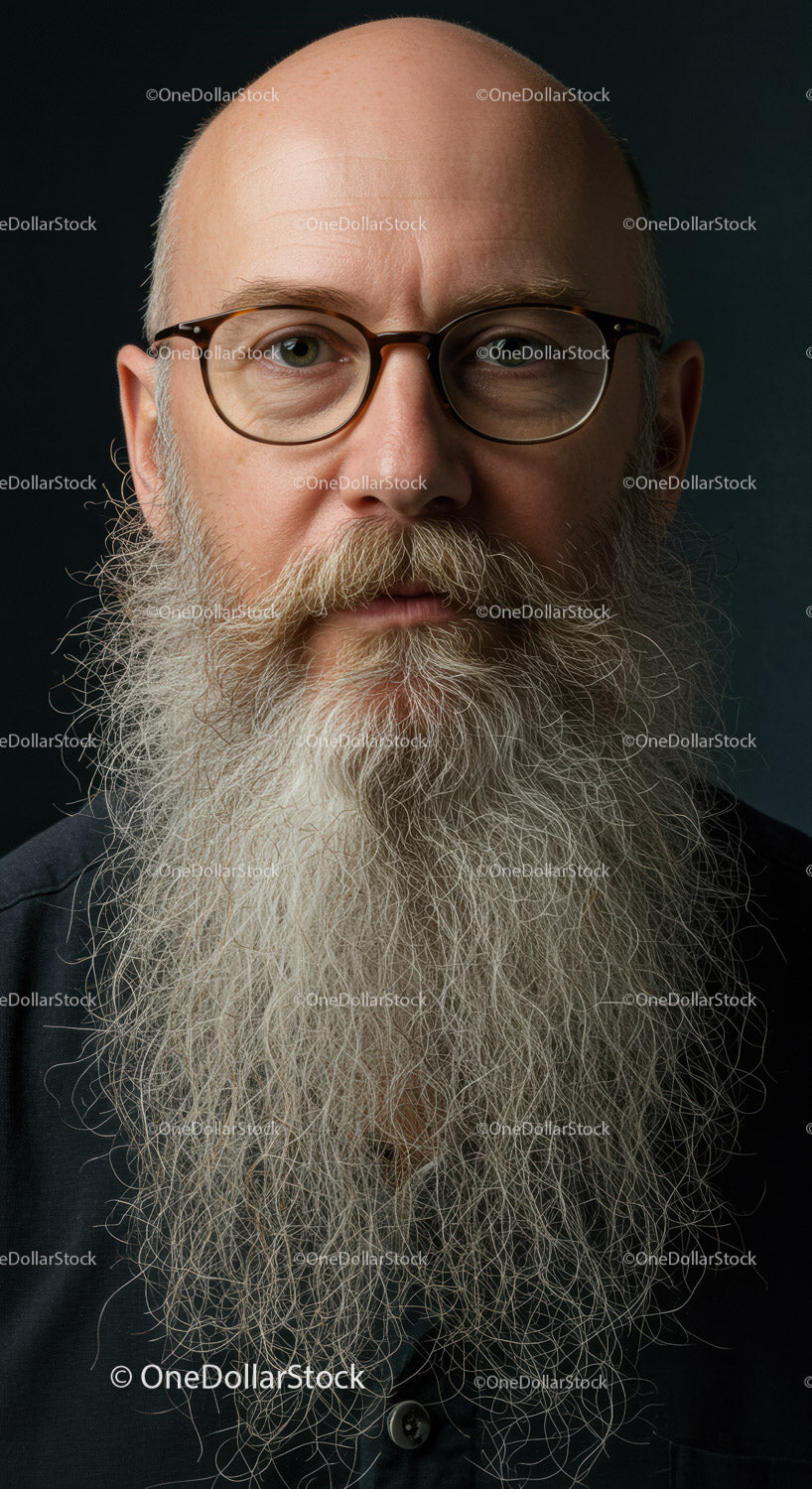 Close-up Portrait of Bald Bearded Man with Glasses in Professional Setting