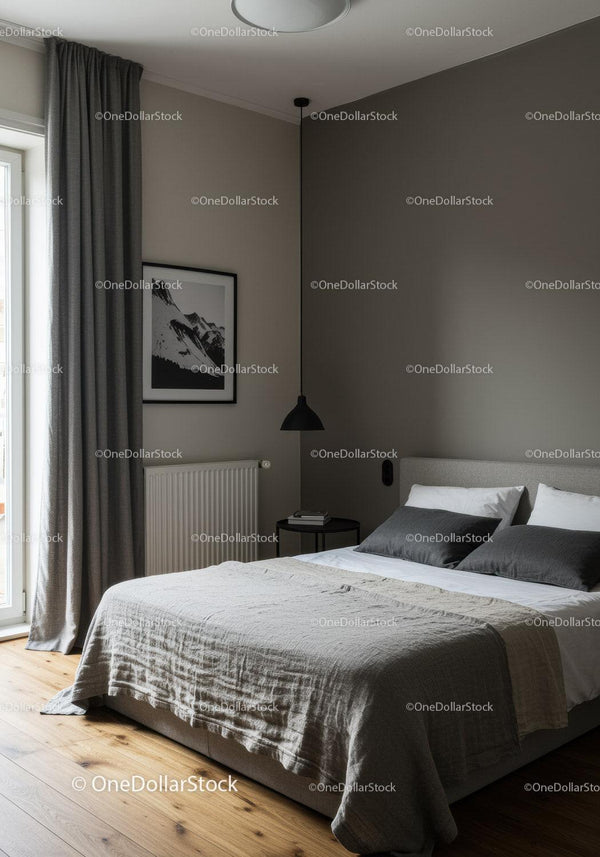Modern Bedroom with Gray Walls and Cozy Bed