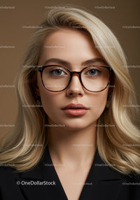 Stylish Blonde Woman with Glasses in Professional Portrait