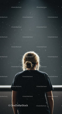Young Woman Standing Alone in Dimly Lit Space