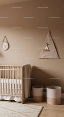 Modern Nursery Interior with Baby Crib and Wall Decorations