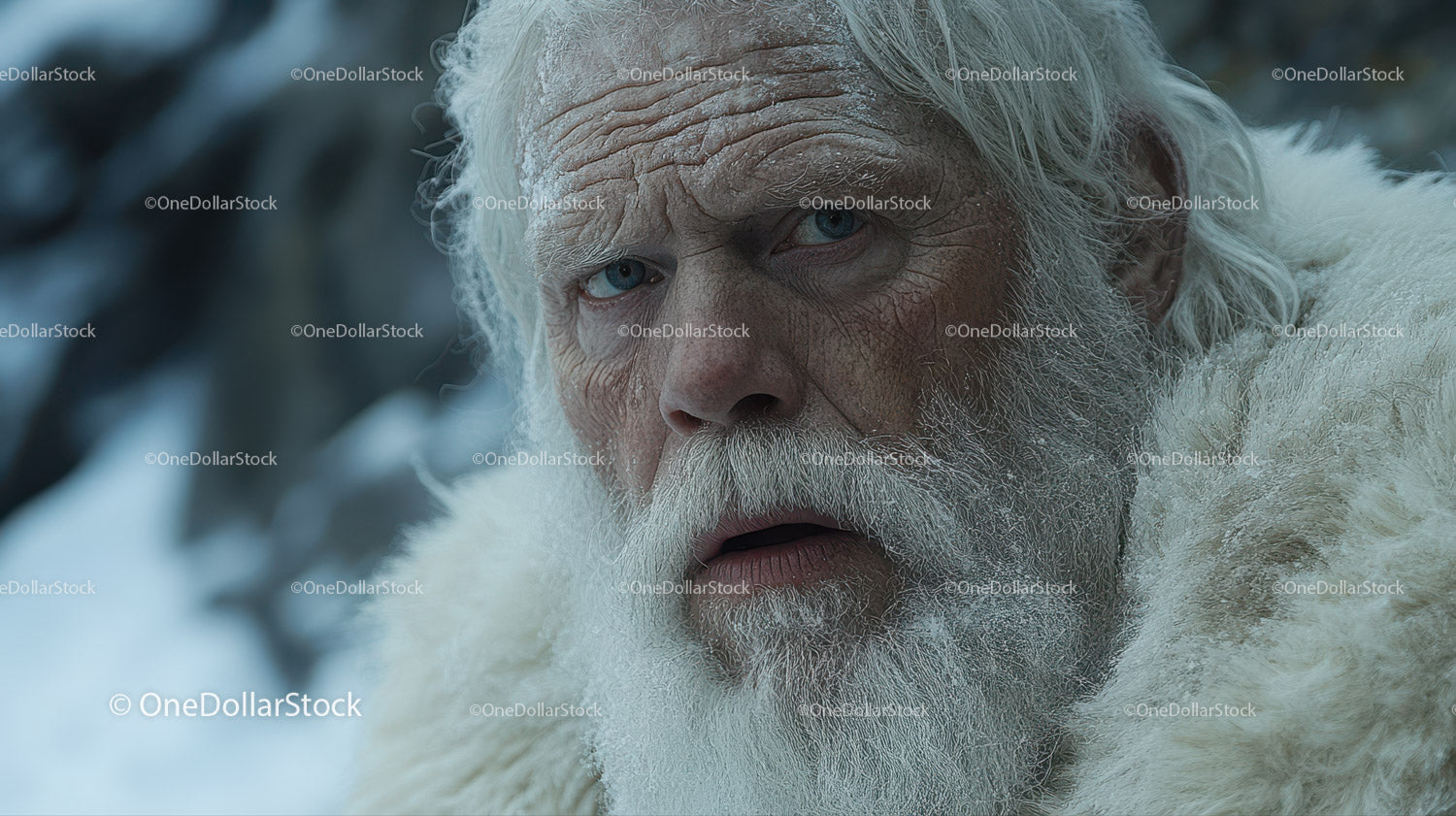 Close-up of Elderly Man with Blue Eyes in Winter Outdoors