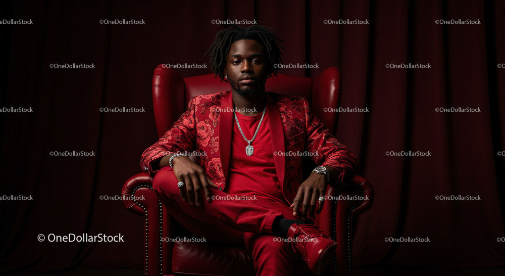 Confident Man in a Bold Red Suit Sitting Elegantly