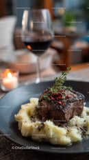 Gourmet Beef Steak with Mashed Potatoes and Red Wine