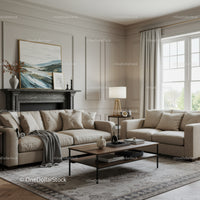Elegant Beige Living Room with Modern Decor and Cozy Atmosphere