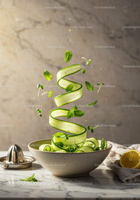 Fresh Cucumber Ribbon Salad with Mint Leaves and Lemon