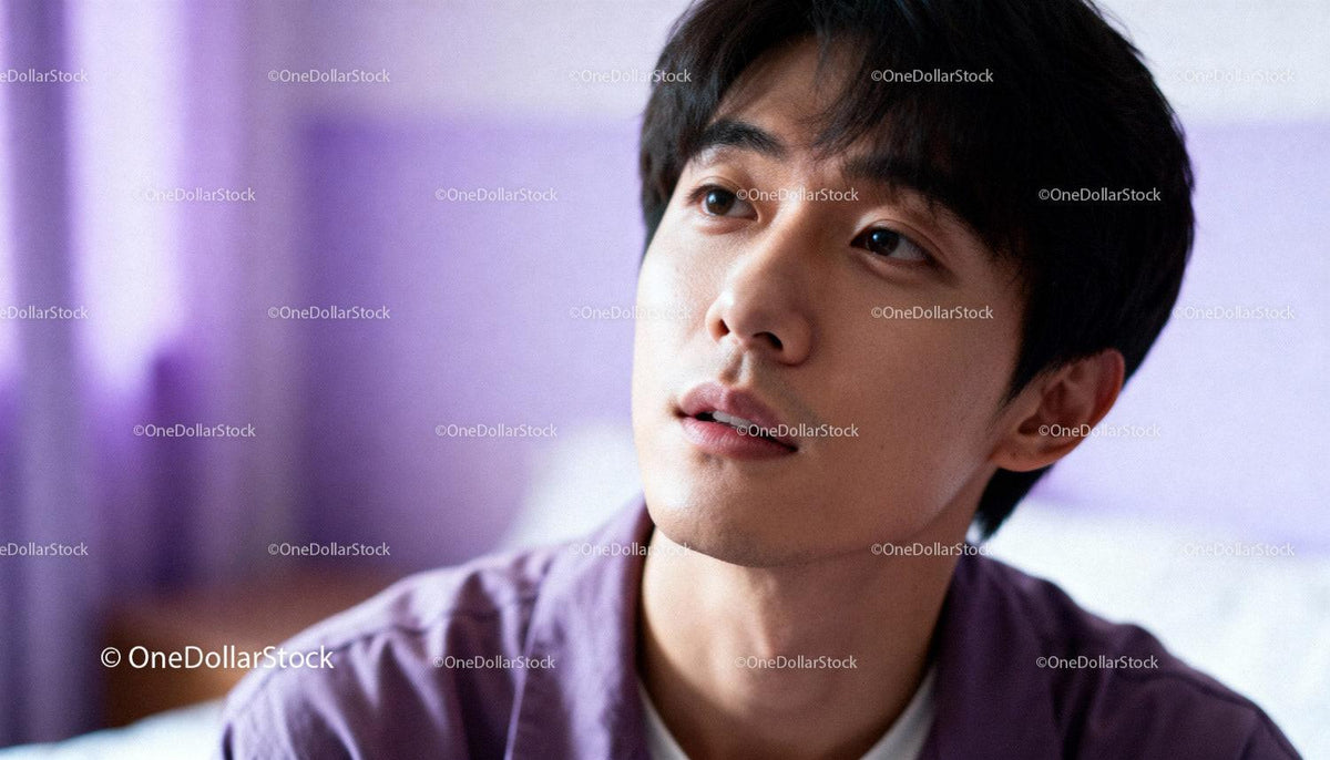 Thoughtful young man gazing quietly indoors