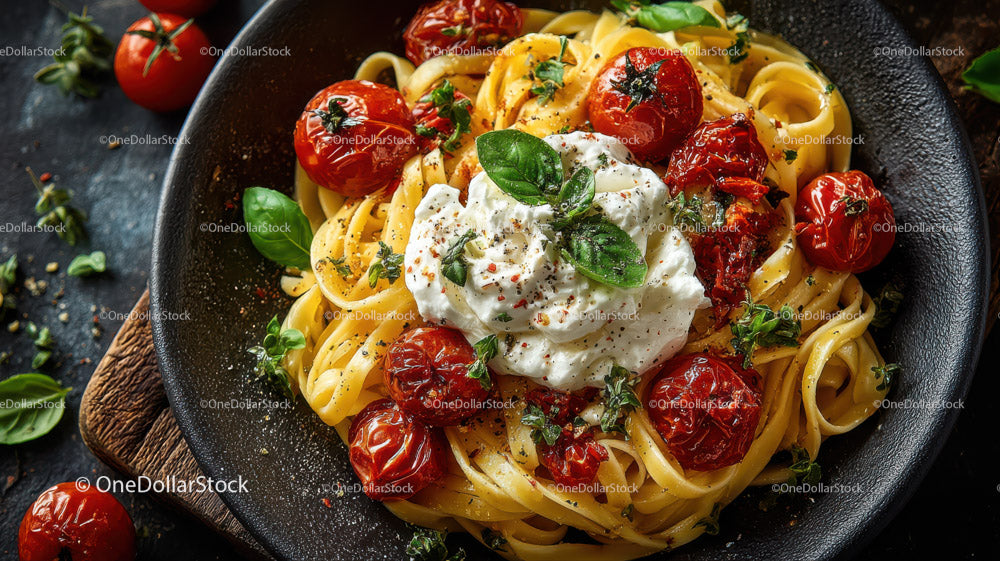 Kremowy makaron fettuccine z pomidorkami koktajlowymi i bazylią (16 zdjęć)