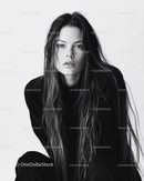 Elegant Black and White Portrait of a Woman with Long Hair