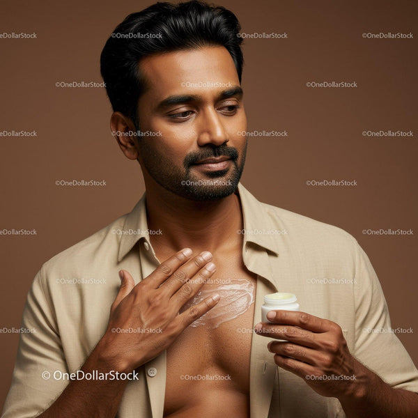 Male Model Applying Moisturizer for Healthy Skin and Grooming