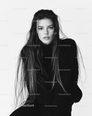 Black and White Portrait of a Young Woman with Long Hair