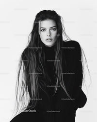 Black and White Portrait of a Young Woman with Long Hair