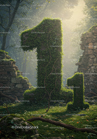 Overgrown Number One Statue in Forest Ruins