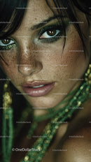 Close-up of a Glamorous Woman with Glitter Makeup and Brown Eyes