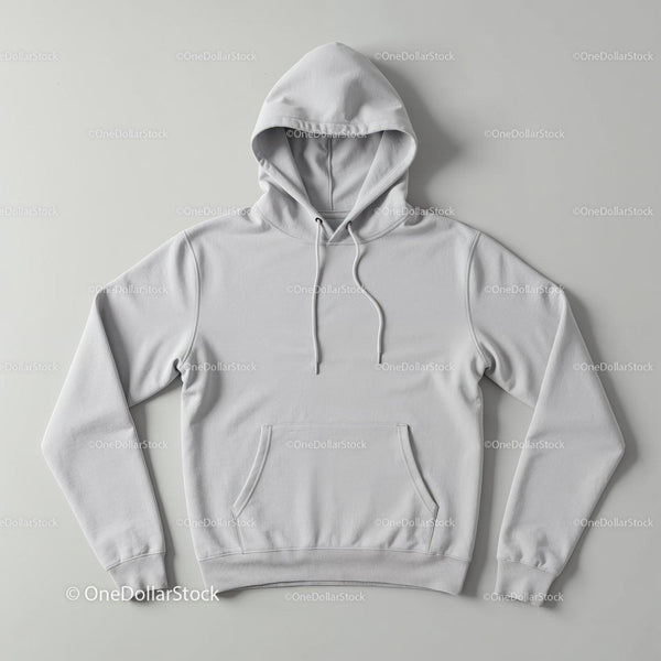 Minimalistic white hoodie with front pocket and hood strings JPG Mockup Image