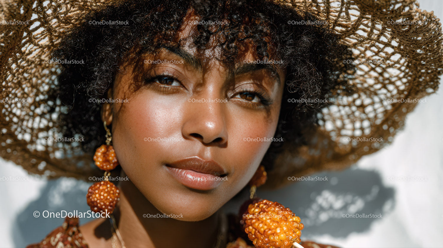 Elegant Woman Wearing Wide Brim Straw Hat with Summertime Style