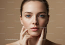 Close-Up Portrait of a Young Woman with Blue Eyes and Flawless Skin