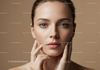 Close-Up Portrait of a Young Woman with Blue Eyes and Flawless Skin