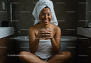 Young Woman Smiling with Glass of Water During Spa Self-Care Routine