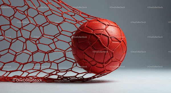 Red Soccer Ball with Goal Net on Neutral Background
