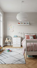 Bright Children's Bedroom with Pink Bedding and Plush Toys